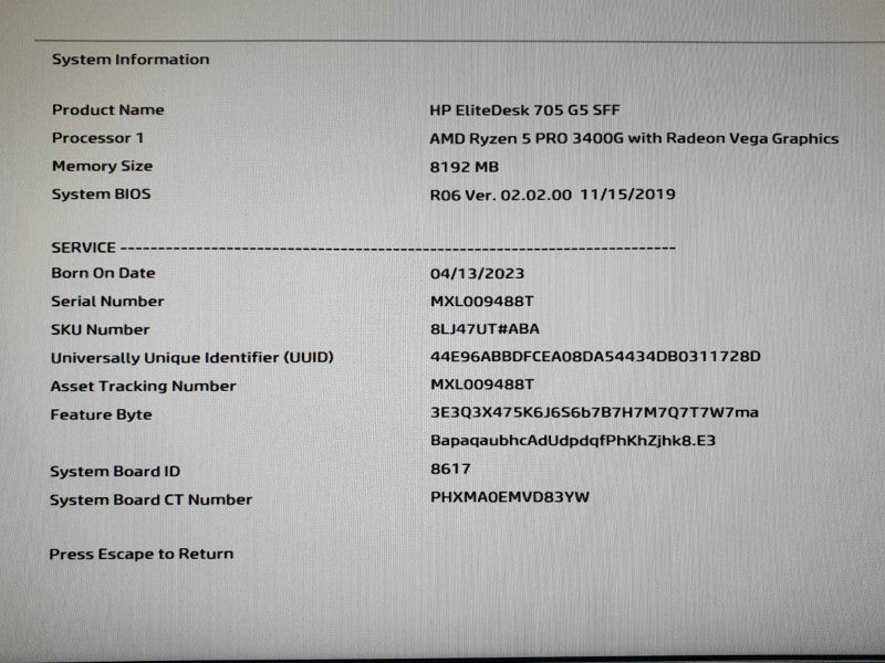 HP EliteDesk 705 G5 | AMD Ryzen 5 Pro 3400G | 8GB DDR4 | No HDD/SSD Q