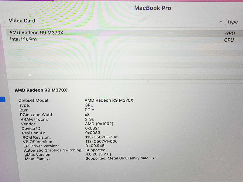 Apple Macbook Pro Retina 2015 15" 4-Core i7-4870HQ@2.5GHz 16GB DDR3 250GB SSD (