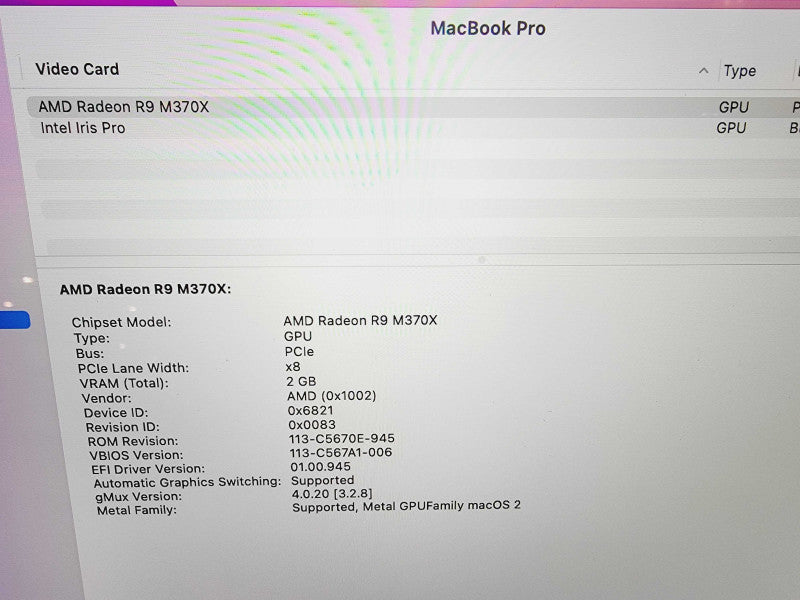 Apple Macbook Pro Retina 2015 15" 4-Core i7-4870HQ@2.5GHz 16GB DDR3 250GB SSD (