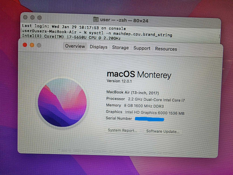 Apple MacBook Air A1466 2017 13" | 2-Core i7-5650U @2.2GHz 8GB DDR3 256GB SSD