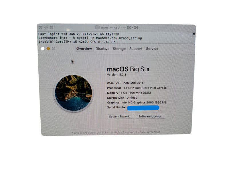 Apple iMAC  2014 A1418 21.5'' | I5- 4260U 1.4GHz 8GB 500GB HDD