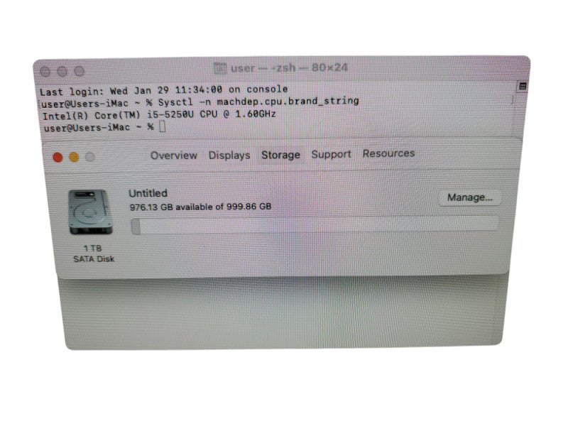 Apple iMac 21.5” 2015 A1418 Core i5-5250U - 8GB RAM - 1TB HDD