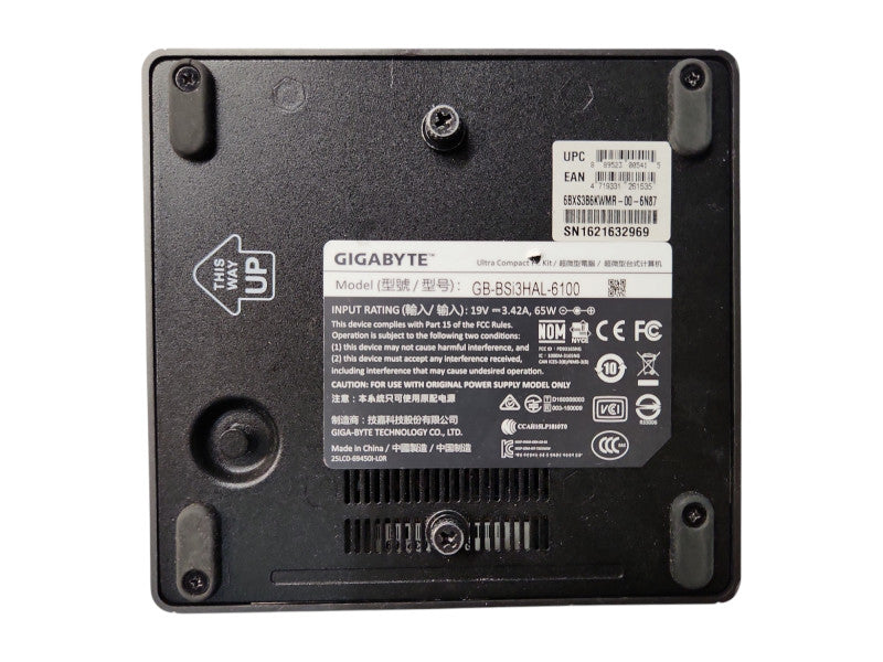 Gigabyte GB-BSi3-6100 Mini Desktop, i3-6100U 2.3GHz, 8GB RAM, 256GB NVMe