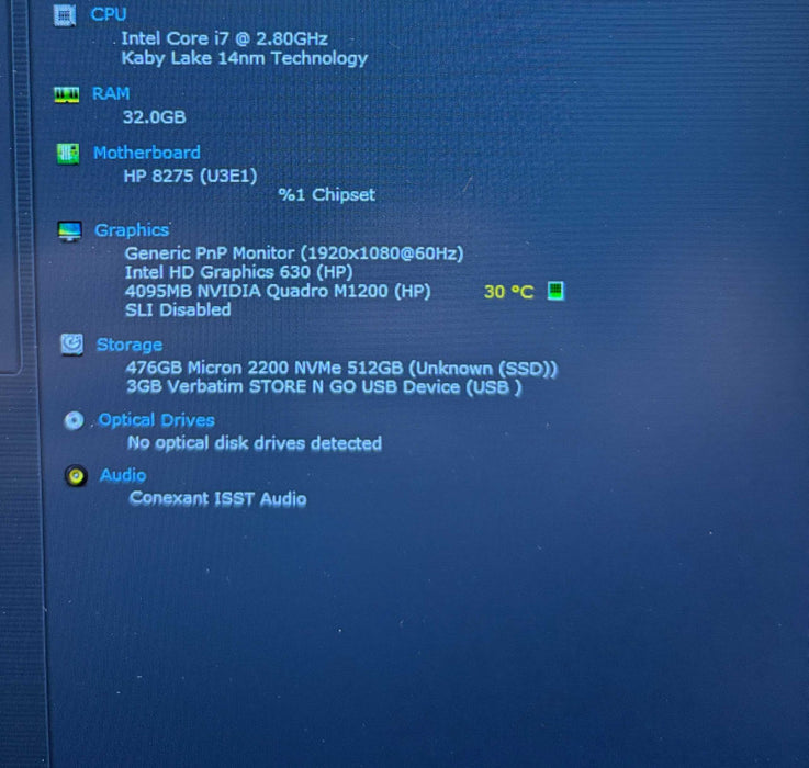 HP ZBook 15 G4 i7-7700HQ QUADRO M1200 4GB GPU 32GB RAM 512GB SSD  Lap200