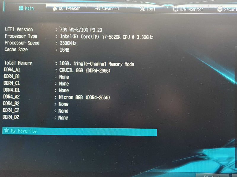ASROCK X99 WS-E/10G LGA 2011-3, i7-5820K @ 3.3GHz, 16GB DDR4, NO I/O