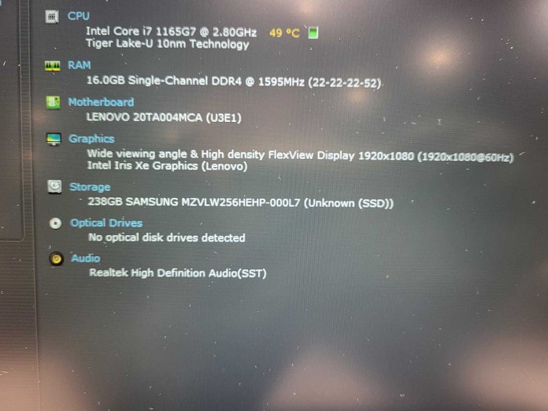 Lenovo ThinkPad E14 Gen2 i7-1165G7 16GB 256GB NVMe READ $ Lap200