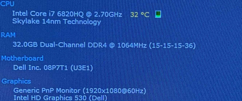 Dell Precision 7710 i7-6820HQ QUADRO M5000M 8GB GPU 32GB RAM 256GB SSD READ!  Lap200