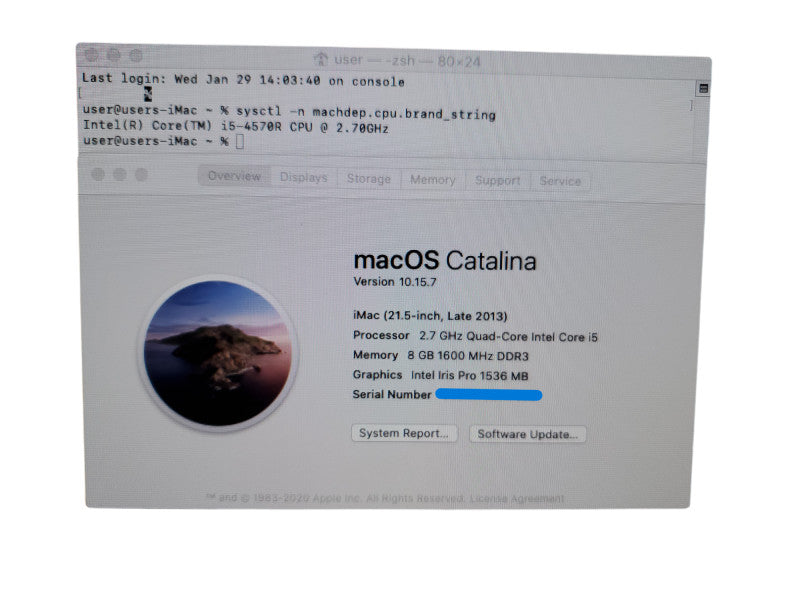 Apple iMac 21.5” 2013 A1418 Core i5-4570R - 8GB RAM - 1TB HDD