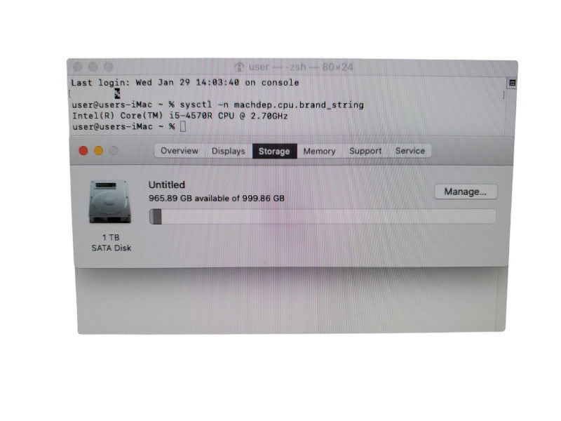 Apple iMac 21.5” 2013 A1418 Core i5-4570R - 8GB RAM - 1TB HDD