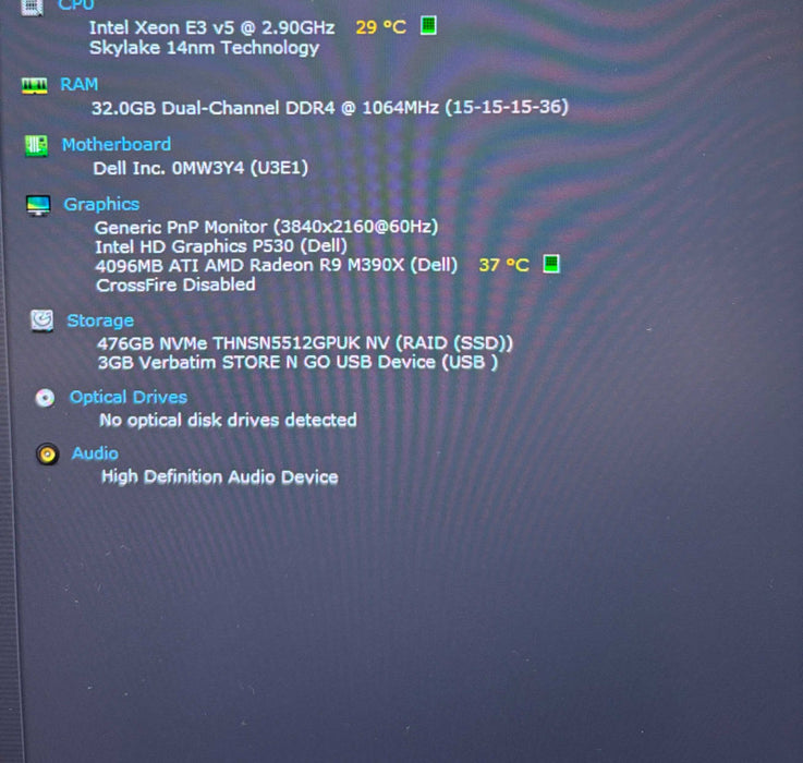 Dell Precision 7710 4K LCD Xeon E3-1535M Radeon R9 M390X 4GB GPU 32GB 512SSD  Lap200