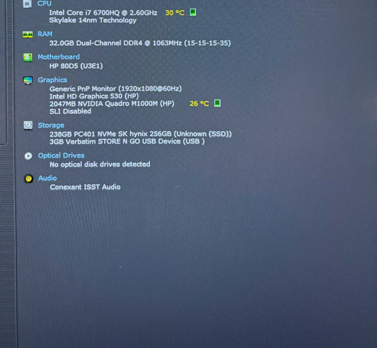 HP ZBook 15 G3 i7-6700HQ@2.6GHz QUADRO M1000M 2GB GPU 32GB RAM 256GB SSD  Lap200