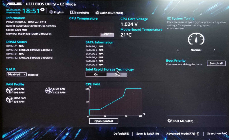 Custom PC Tower | PRIME B360M-A | Intel i7-8700 @3.20GHz | 16GB RAM - NO HDD