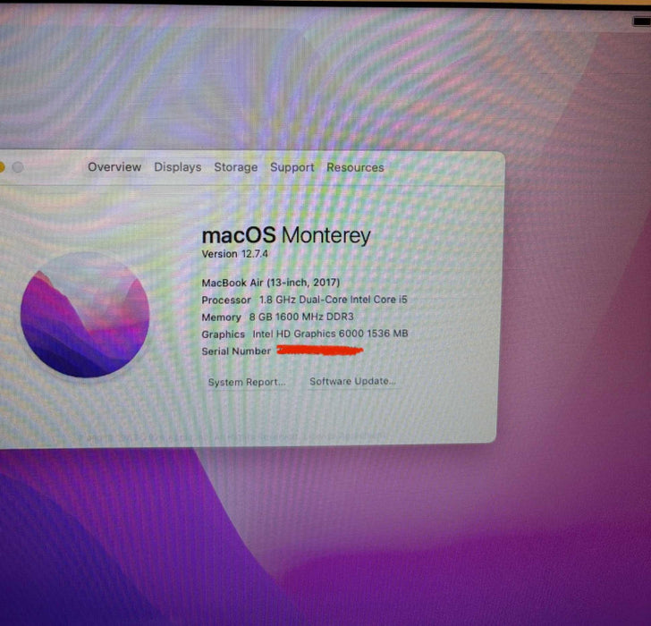 Apple MacBook Air  13-inch 2017 i5-5350U 8GB 128SSD No Power Adapter