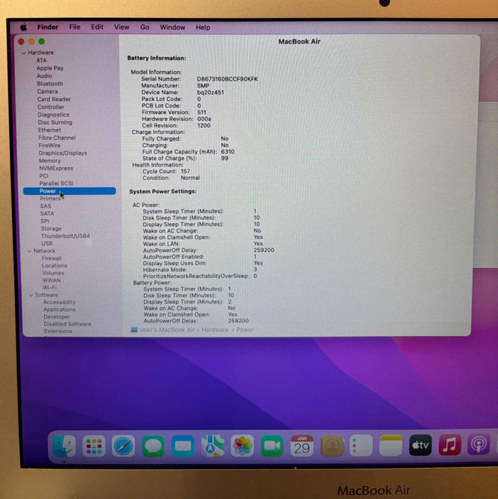 Apple MacBook Air  13-inch 2017 i5-5350U 8GB 128SSD No Power Adapter