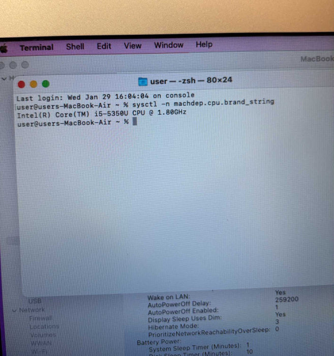 Apple MacBook Air  13-inch 2017 i5-5350U 8GB 128SSD No Power Adapter