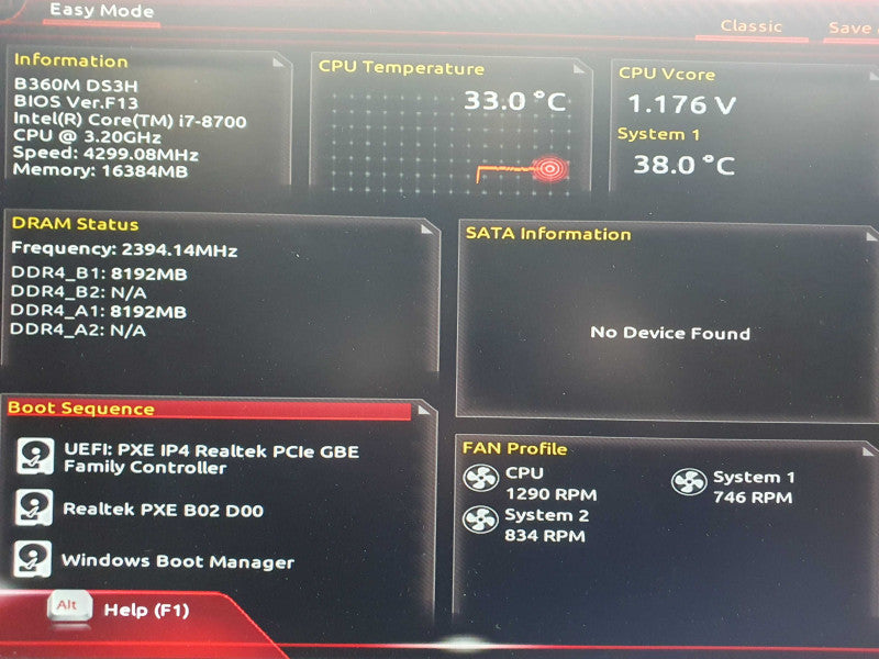 Custom PC, Gigabyte B360M DS3H, Core I7-8700 @ 3.2GHz, 16GB RAM, Quadro K620