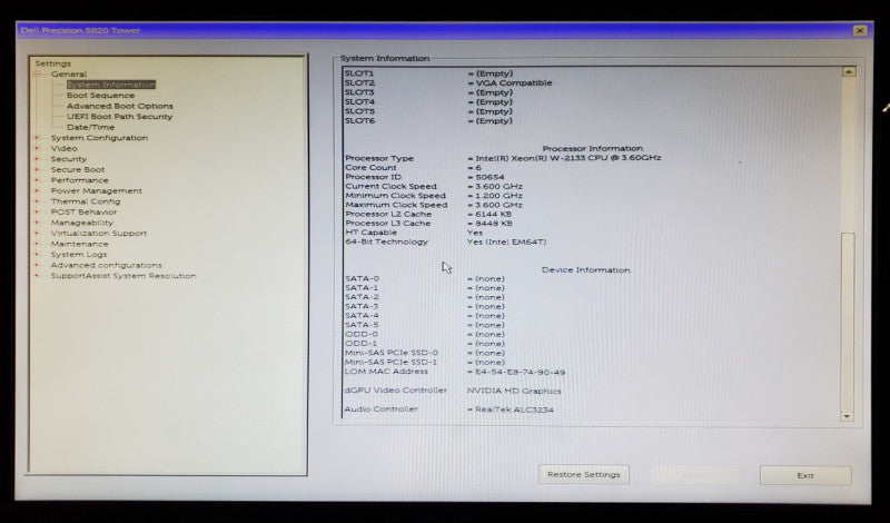Dell Precision T5820 | 1x Intel Xeon W-2133 | 64GB DDR4 | No HDD