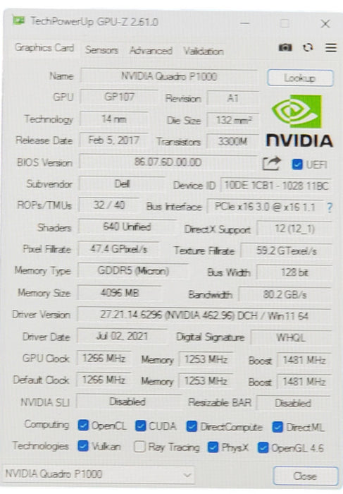 NVIDIA Quadro P1000 | 4GB GDDR5 Graphics Card | 4x MiniDP
