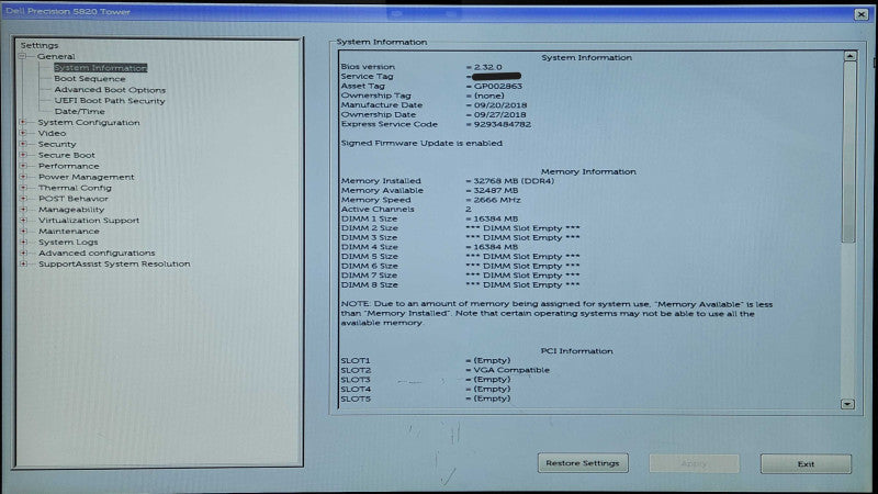 Dell Precision 5820 Tower, Xeon W-2133 3.60GHz 6C, 32GB DDR4, Quadro K2200