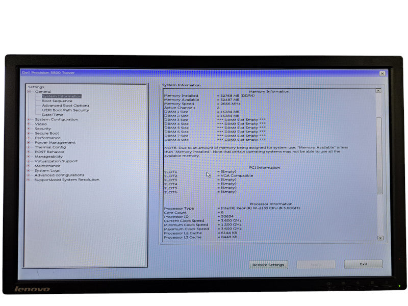 Dell Precision 5820 Tower | Xeon W-2133 @3.60GHz 6C, 32GB DDR4, No GPU/HDD