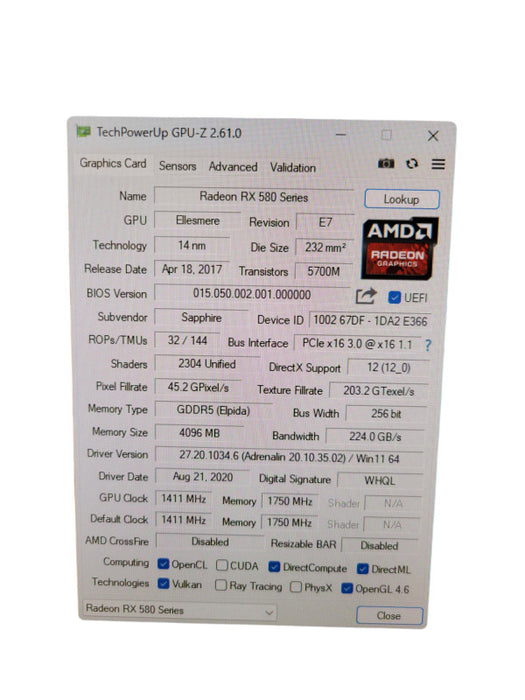 Sapphire AMD RX580 NITRO + 4GB PCIE %