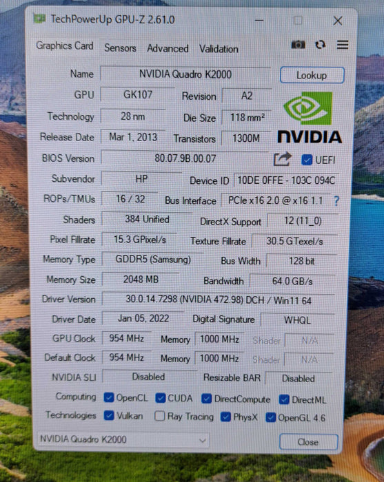 NVIDIA Quadro K2000 | 2GB GDDR5 Graphics Card | 2x DisplayPort, DVI