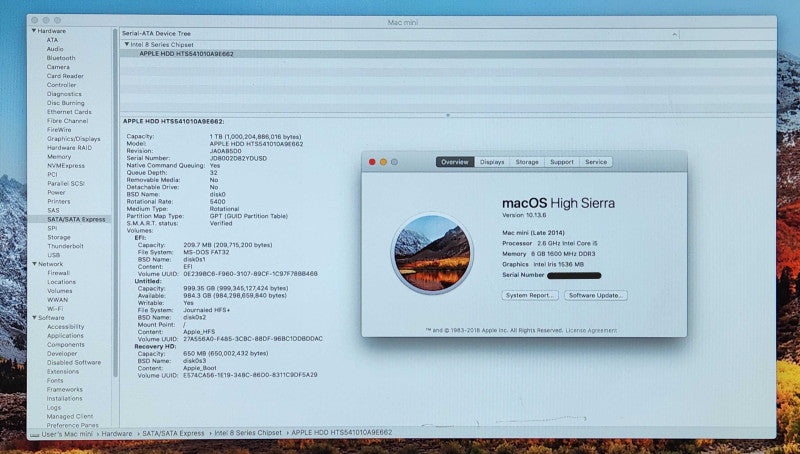 Apple Mac Mini Late 2014, A1347, i5-4278U 2.6GHz, 8GB DDR3, 1TB HDD