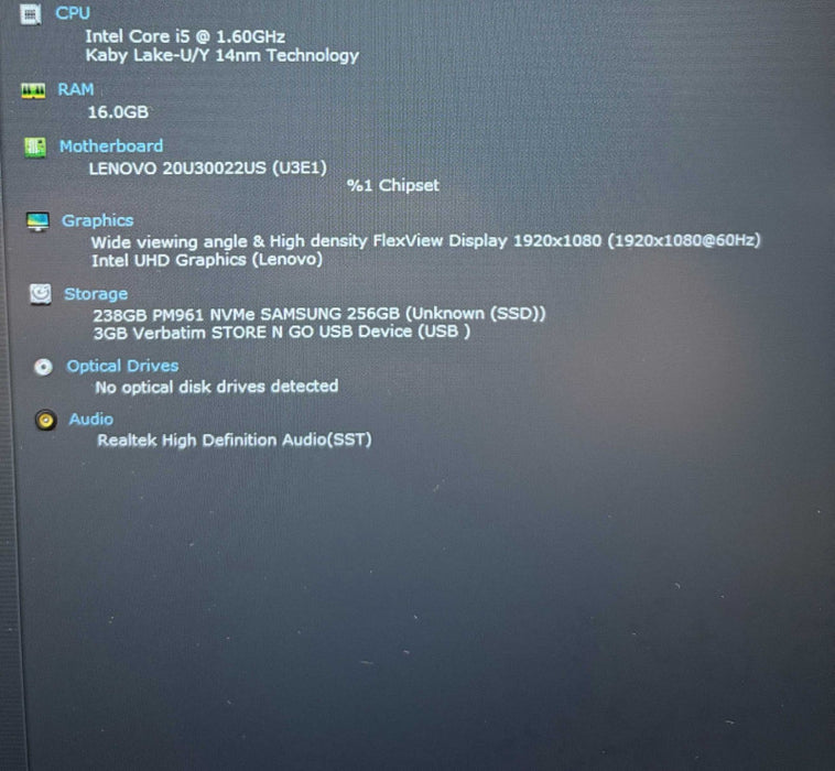 Lenovo ThinkPad L15 Intel Core i5-10210U@1.6GHz 16Gb RAM 256GB SSD  Lap200
