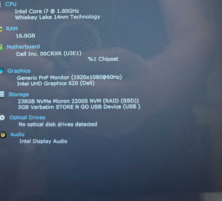 Dell Inspiron 5482 TOUCH Intel Core i7-8565U@1.8GHz 16GB RAM 256GB SSD READ  Lap200