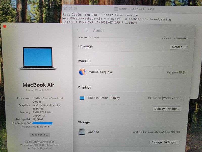Apple MacBook Air A2179 13" 2020 | i5-1030NG7 @1.1GHz 8GB DDR4 512GB SSD READ