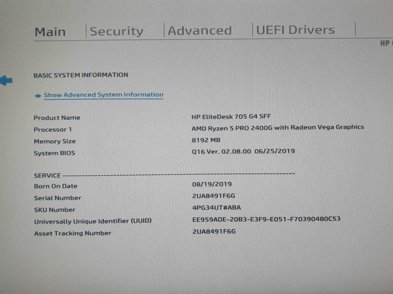 HP EliteDesk 705 G4 SFF Ryzen 5 PRO 2400G 8GB RAM No HDD/OS