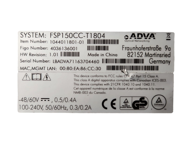 Adva FSP 150CC-T1804, Item Number: 1044011801-01, READ