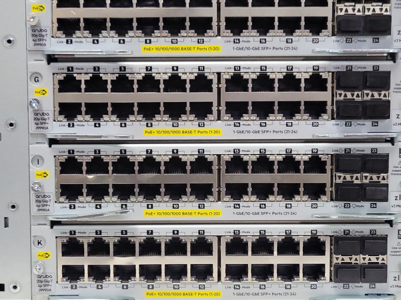 HPE Aruba 5412R zl2 switch w/ 6x J9990A, 1x J9827A, 2x J9987A, 4x PSU, SEE _
