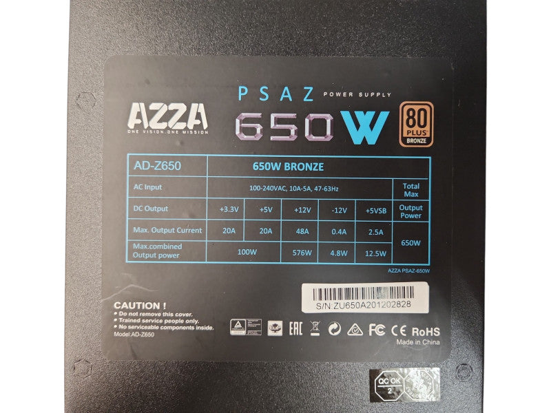 Azza PSAZ AD-Z650 650W 80plus Bronze 2x PCIE PC Power Supply