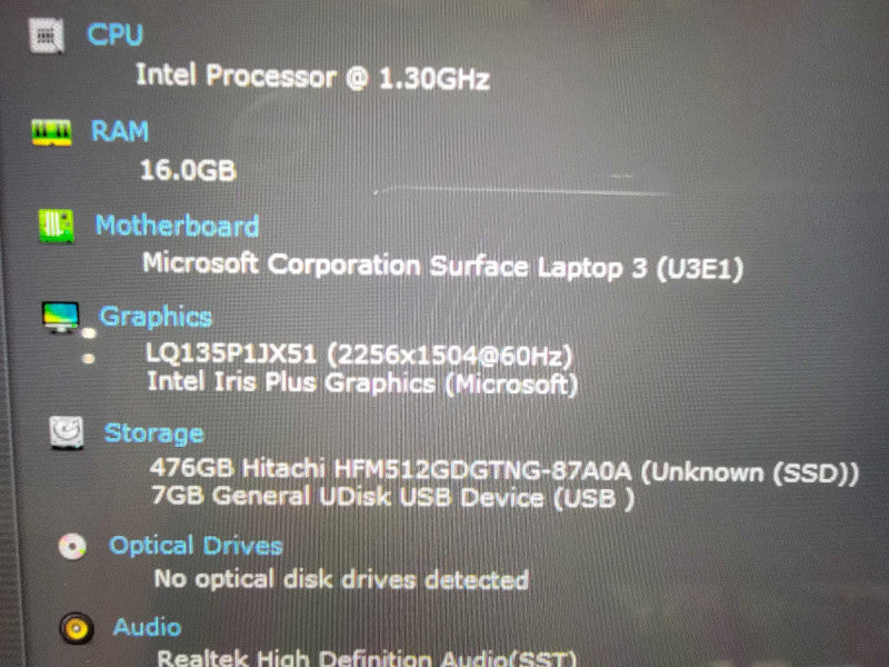 MS Surface Laptop 3 1867 13" | i7-1065G7 @1.3GHz 16GB RAM 512GB SSD - READ  Lap200