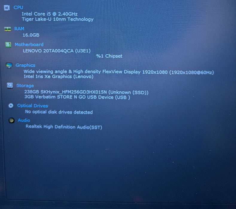Lenovo ThinkPad E14 Gen 2 Intel Core i5-1035G7@2.4GHz 16GB RAM 256GB SSD  Lap200
