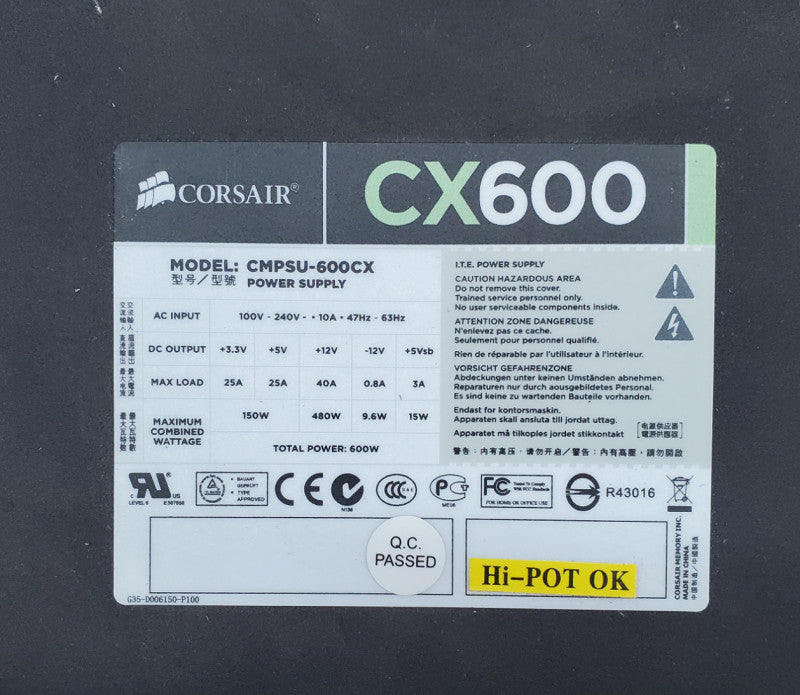 Corsair CX600 | CMPSU-600CX | 600w Desktop Power Supply
