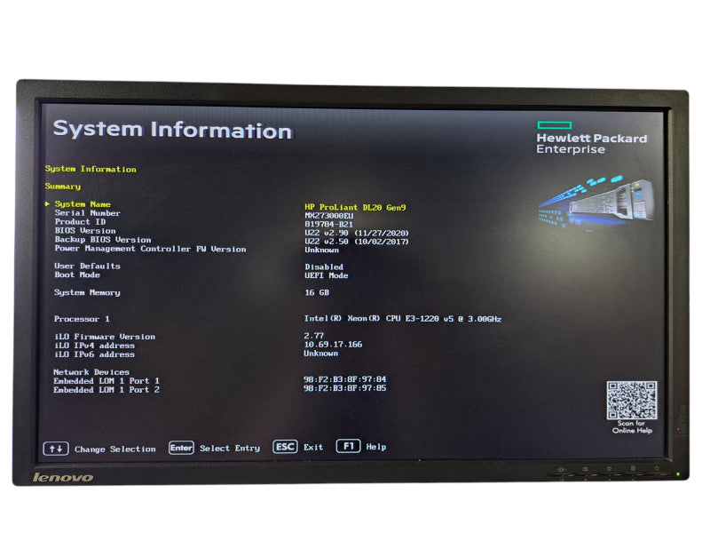 HP ProLiant DL20 Gen9 | Xeon E3-1220 v5 @3.00GHz, 16GB DDR4, B140i RAID