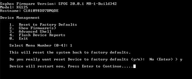 Sophos XG 125 Rev3 Network Security Firewall, Factory Reset