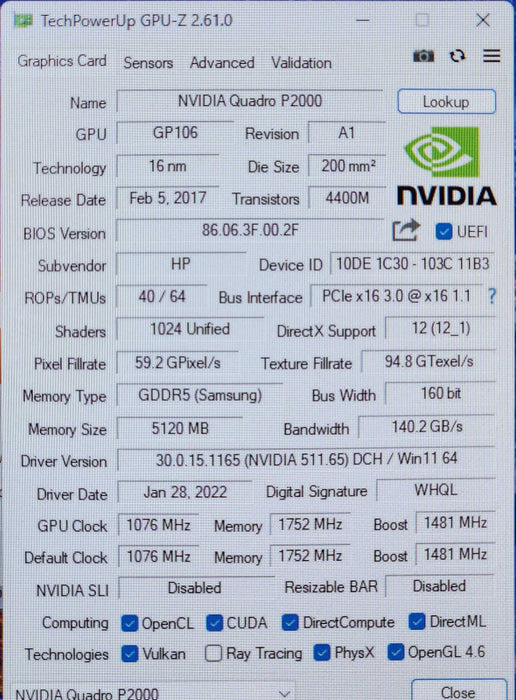NVIDIA Quadro P2000, 5GB GDDR5 Graphics Card, 4x DisplayPort