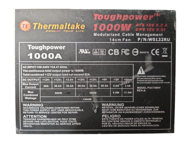 Thermaltake Toughpower W0132RU 1000W ATX12V / EPS12V Power Supply