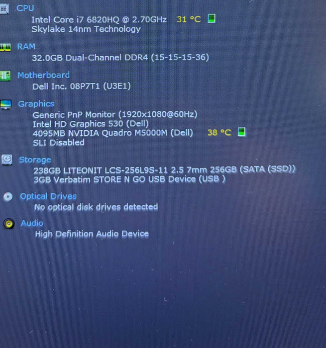 Dell Precision 7710 i7-6820HQ QUADRO M5000M 8GB 32GB 256SSD Faulty USB READ!  Lap200
