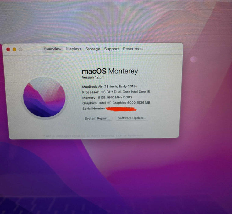 Apple MacBook Air 13" Early 2015 i5-5250U 8GB 256SSD No Power Adapter