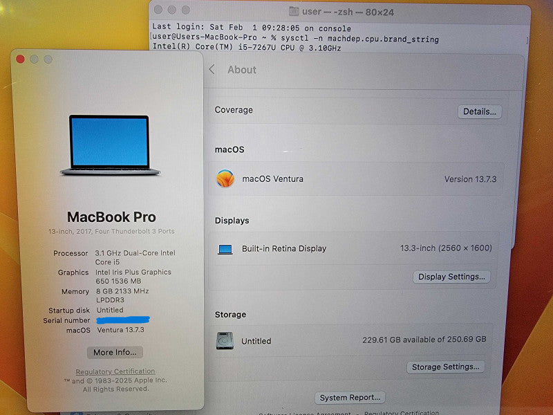 For Parts Apple MacBook Pro 13" 2017 A1708 | i5-7267U @3.1GHz 8GB RAM 256GB SSD - READ