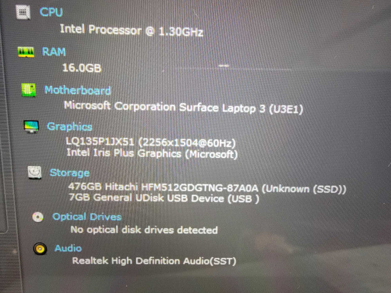 MS Surface Laptop 3 1867 13" | i7-1065G7 @1.3GHz 16GB RAM 512GB SSD - READ  Lap200