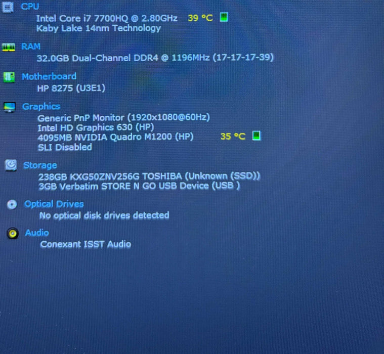 HP ZBook 15 G4 i7-7700HQ@2.8GHz QUADRO 1200 4GB GPU 32GB RAM 256GB SSD  Lap200