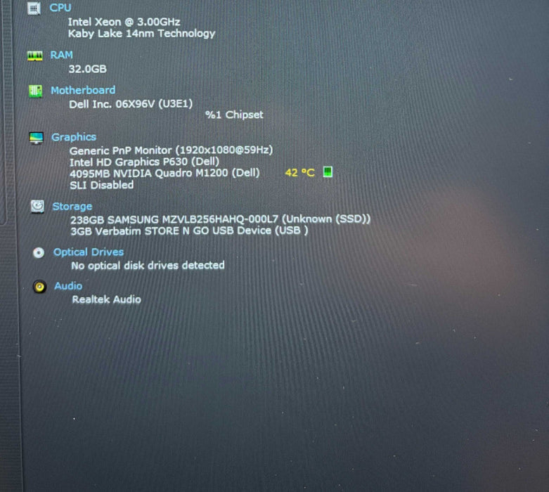 Dell Precision 5520 XEON E1505M QUADRO M1200 4GB GPU 32GB RAM 256GB SSD  Lap200