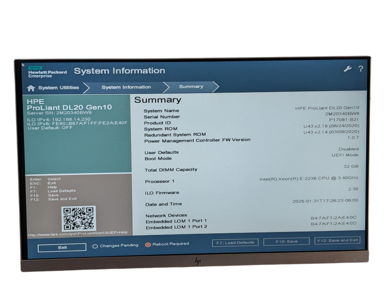 HPE ProLiant DL20 Gen10 Intel Xeon E-2236 32GB RAM  -