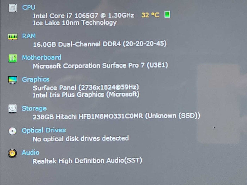 Microsoft Surface Pro 7 - Core i7-1065G7 (1866) 13", 16GB RAM, 256GB SSD  Lap200