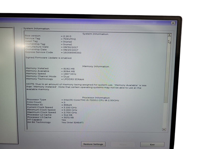 Dell XPS 13 9360| i5-7200U| 8GB DDR3L| 512B SSD | ! Lap200